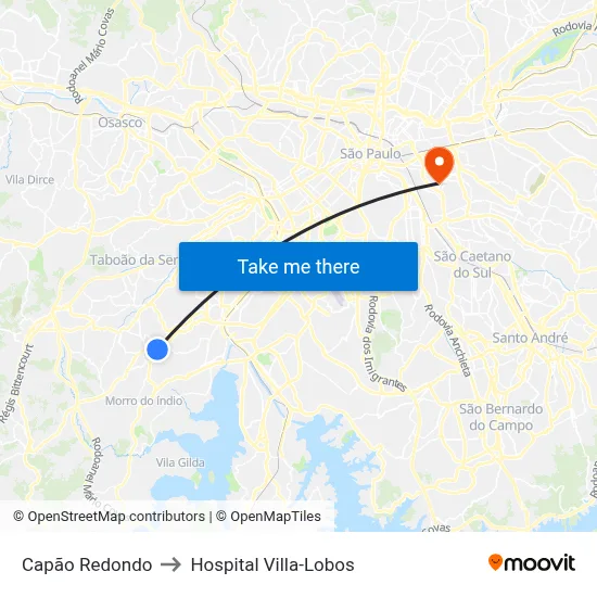 Capão Redondo to Hospital Villa-Lobos map