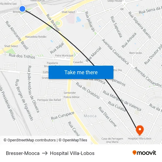 Bresser-Mooca to Hospital Villa-Lobos map