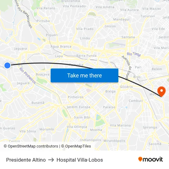 Presidente Altino to Hospital Villa-Lobos map