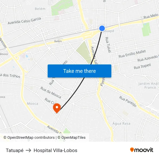Tatuapé to Hospital Villa-Lobos map