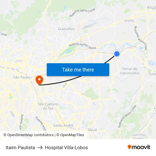 Itaim Paulista to Hospital Villa-Lobos map