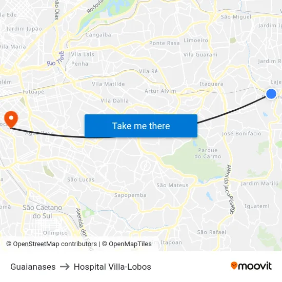 Guaianases to Hospital Villa-Lobos map