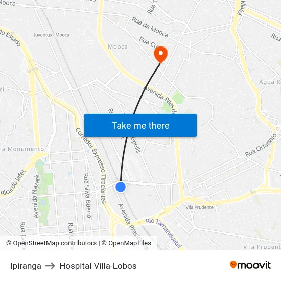 Ipiranga to Hospital Villa-Lobos map