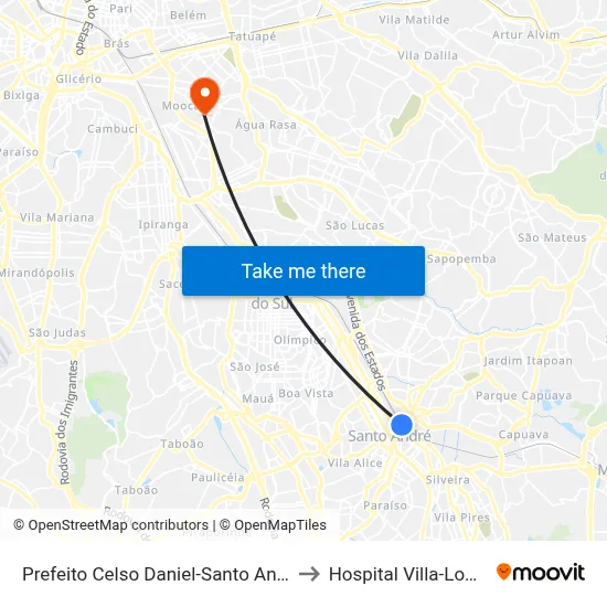 Prefeito Celso Daniel-Santo André to Hospital Villa-Lobos map