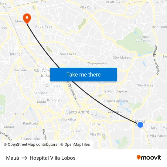 Mauá to Hospital Villa-Lobos map