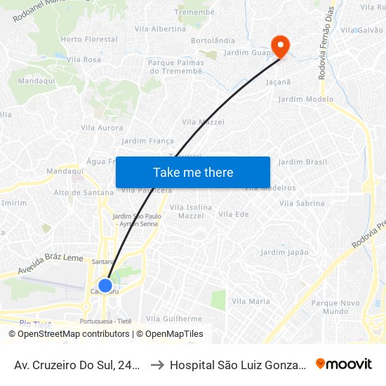 Av. Cruzeiro Do Sul, 2424 to Hospital São Luiz Gonzaga map