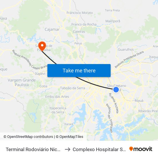 Terminal Rodoviário Nicolau Delic to Complexo Hospitalar Santa Ana map