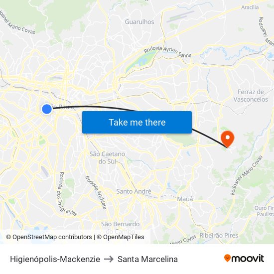 Higienópolis-Mackenzie to Santa Marcelina map