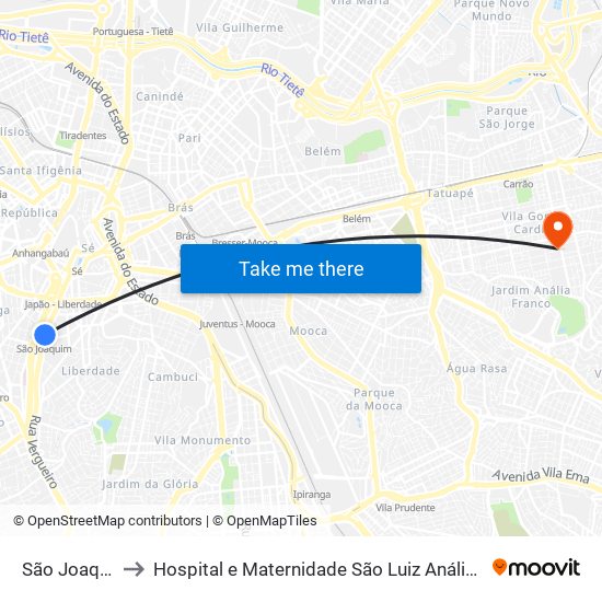 São Joaquim to Hospital e Maternidade São Luiz Anália Franco map