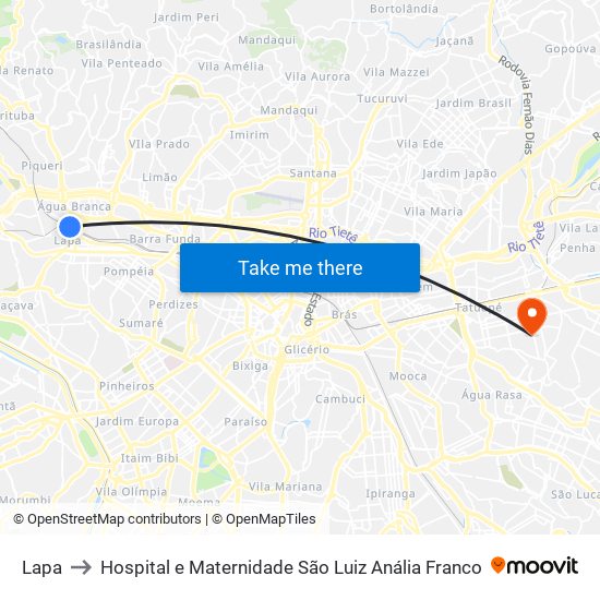 Lapa to Hospital e Maternidade São Luiz Anália Franco map