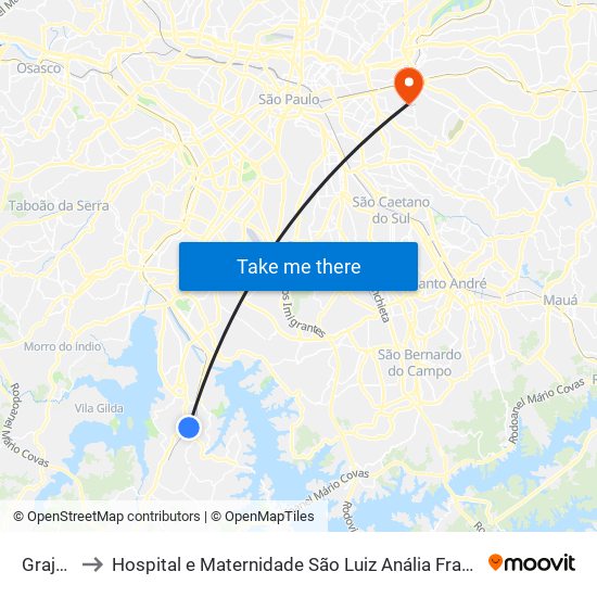 Grajaú to Hospital e Maternidade São Luiz Anália Franco map