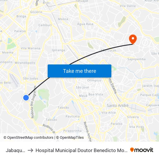 Jabaquara to Hospital Municipal Doutor Benedicto Montenegro map