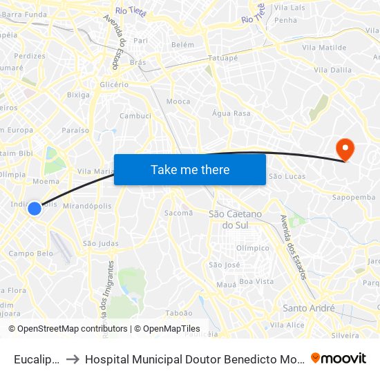 Eucaliptos to Hospital Municipal Doutor Benedicto Montenegro map