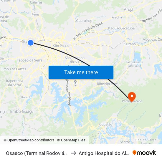 Osasco (Terminal Rodoviário e Urbano) to Antigo Hospital do Alto da Serra map