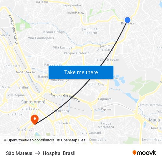 São Mateus to Hospital Brasil map