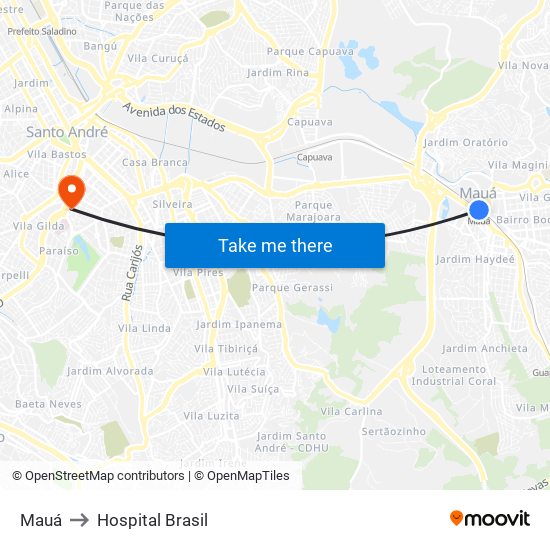 Mauá to Hospital Brasil map