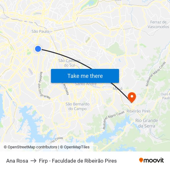 Ana Rosa to Firp - Faculdade de Ribeirão Pires map