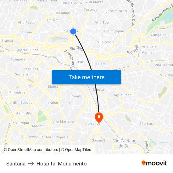 Santana to Hospital Monumento map