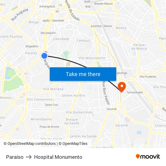 Paraíso to Hospital Monumento map