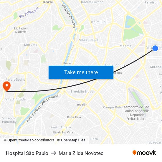 Hospital São Paulo to Maria Zilda Novotec map