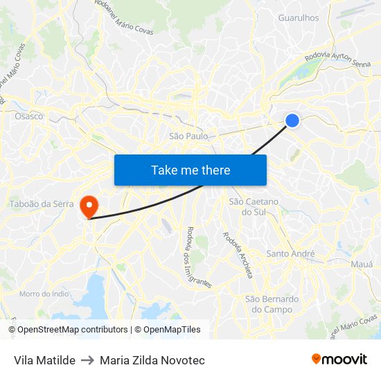 Vila Matilde to Maria Zilda Novotec map