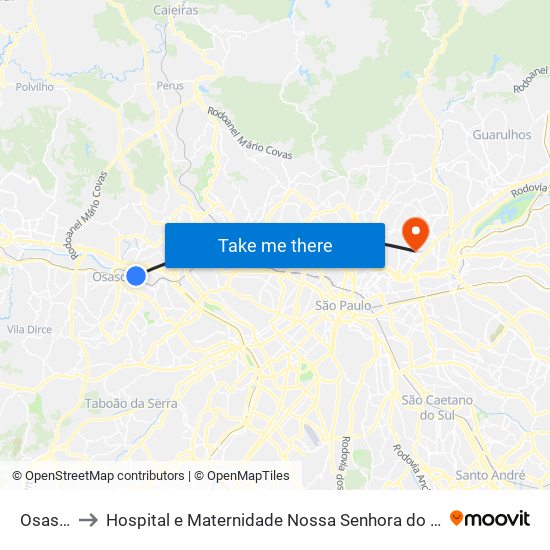 Osasco to Hospital e Maternidade Nossa Senhora do Rosário map