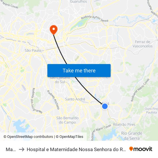 Mauá to Hospital e Maternidade Nossa Senhora do Rosário map