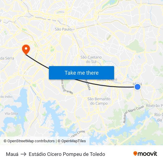 Mauá to Estádio Cícero Pompeu de Toledo map