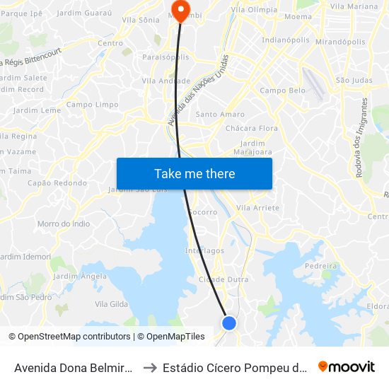 Avenida Dona Belmira Marin to Estádio Cícero Pompeu de Toledo map
