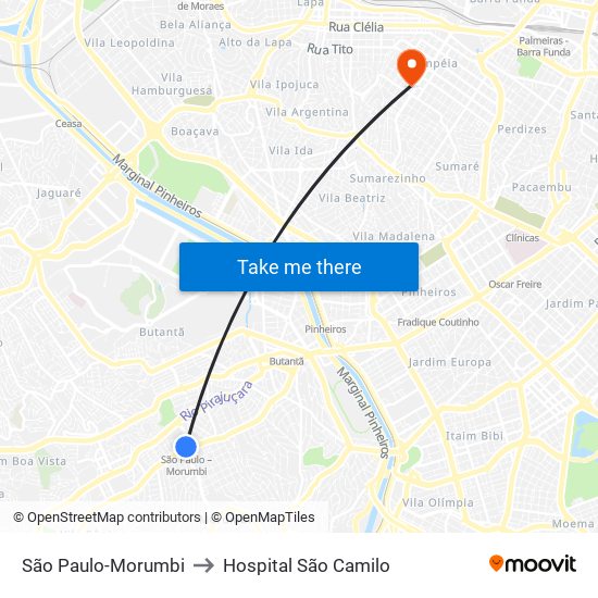 São Paulo-Morumbi to Hospital São Camilo map