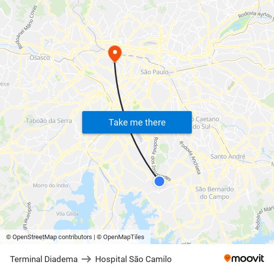 Terminal Diadema to Hospital São Camilo map