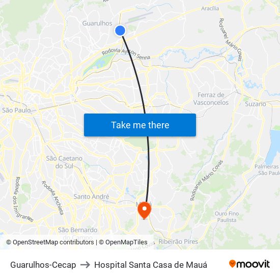 Guarulhos-Cecap to Hospital Santa Casa de Mauá map