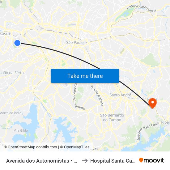 Avenida dos Autonomistas • Terminal Vila Yara to Hospital Santa Casa de Mauá map
