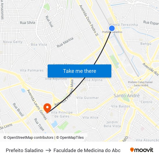 Prefeito Saladino to Faculdade de Medicina do Abc map