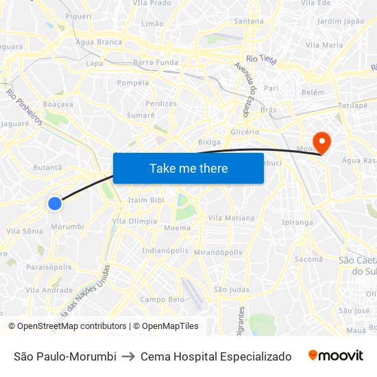 São Paulo-Morumbi to Cema Hospital Especializado map