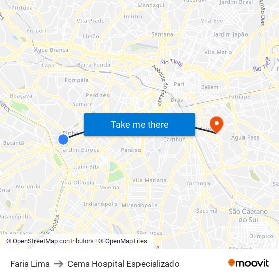 Faria Lima to Cema Hospital Especializado map