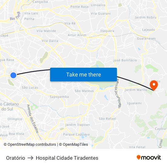 Oratório to Hospital Cidade Tiradentes map