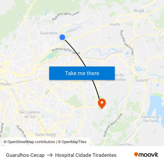 Guarulhos-Cecap to Hospital Cidade Tiradentes map