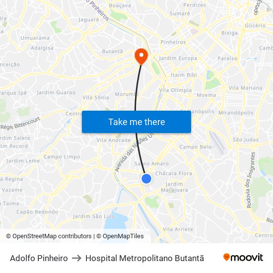 Adolfo Pinheiro to Hospital Metropolitano Butantã map