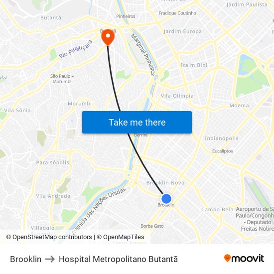 Brooklin to Hospital Metropolitano Butantã map