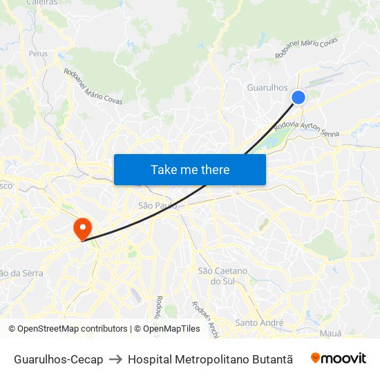 Guarulhos-Cecap to Hospital Metropolitano Butantã map