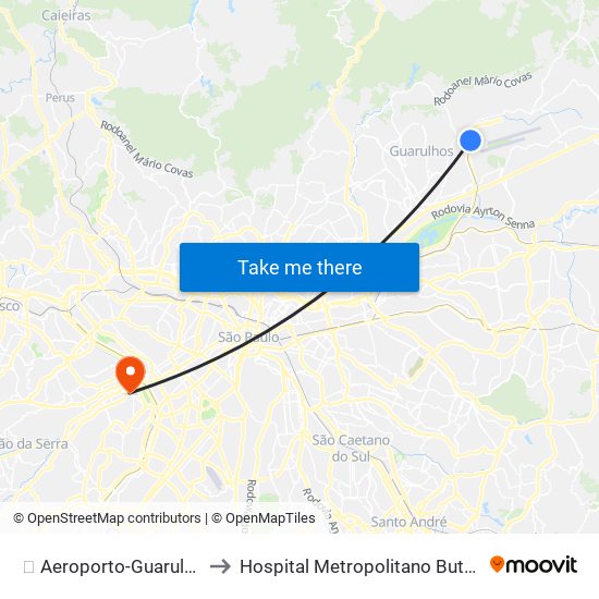 ✈️ Aeroporto-Guarulhos to Hospital Metropolitano Butantã map