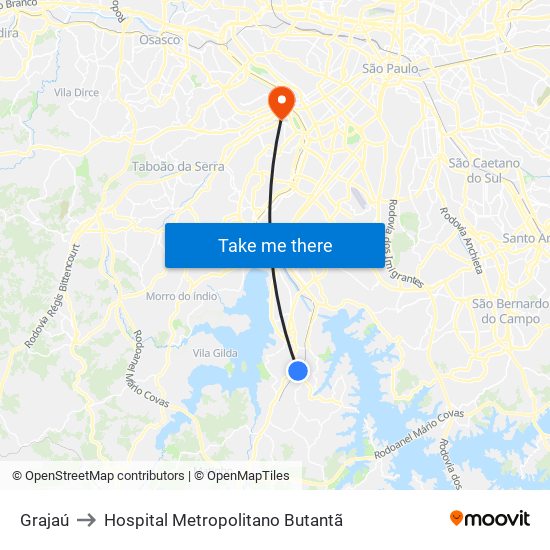 Grajaú to Hospital Metropolitano Butantã map