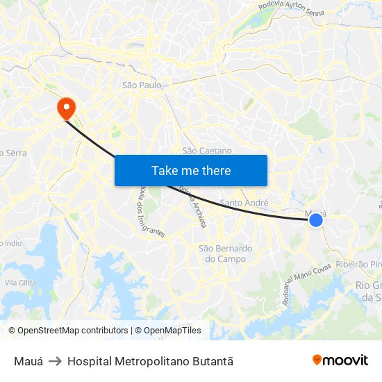 Mauá to Hospital Metropolitano Butantã map