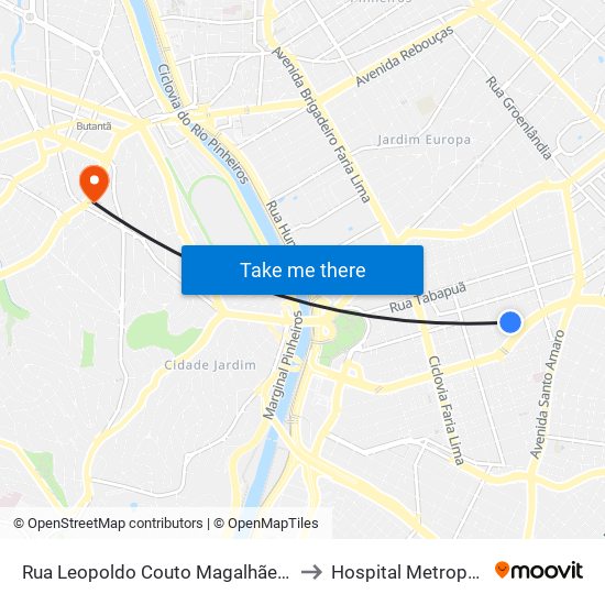 Rua Leopoldo Couto Magalhães Jr. (Oposto Ao Nº 275) to Hospital Metropolitano Butantã map