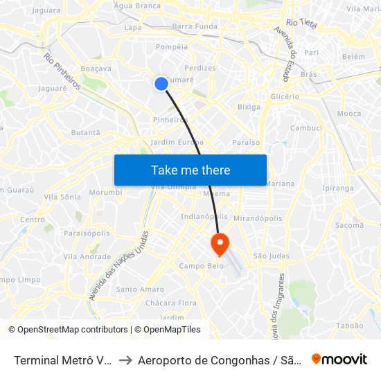 Terminal Metrô Vila Madalena to Aeroporto de Congonhas / São Paulo - Cgh / Sbsp map