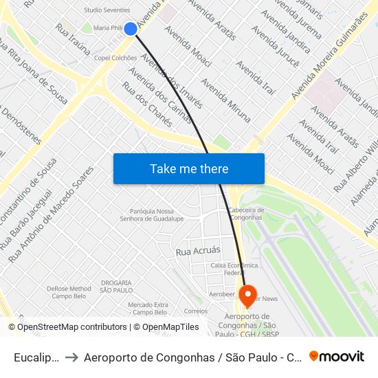 Eucaliptos to Aeroporto de Congonhas / São Paulo - Cgh / Sbsp map