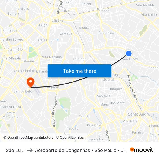 São Lucas to Aeroporto de Congonhas / São Paulo - Cgh / Sbsp map
