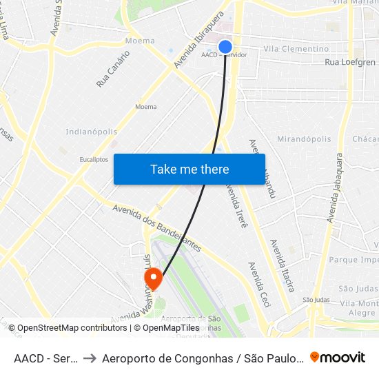 AACD - Servidor to Aeroporto de Congonhas / São Paulo - Cgh / Sbsp map