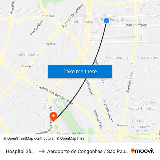 Hospital São Paulo to Aeroporto de Congonhas / São Paulo - Cgh / Sbsp map